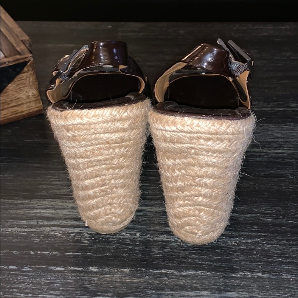 Tory Burch Brown Patent Leather Espadrille Wedges - Picture 3 of 4